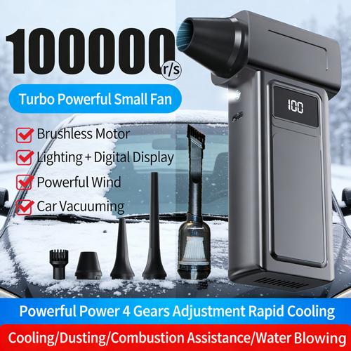 100000R/S Turbo Air Blaster Pro – Brushless Motor, 4 Gears, Car Vacuuming + Dusting + Water Blowing. Your Ultimate Portable High-Power Fan.