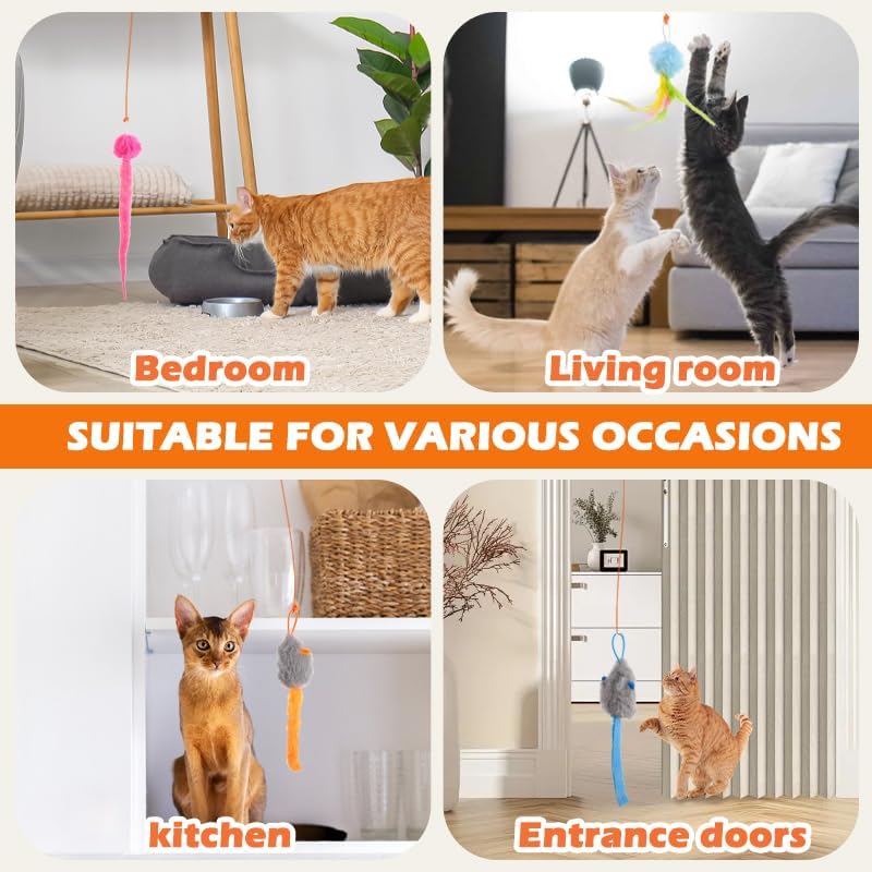 Interactive Cat Toy, Flapping Bird & Rotating Feather Teaser for Indoor Cats, Hanging Doorway Cat Toys with Fishing Pole for Exercise, Boredom Relief & Fun Games