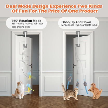 Interactive Cat Toy, Flapping Bird & Rotating Feather Teaser for Indoor Cats, Hanging Doorway Cat Toys with Fishing Pole for Exercise, Boredom Relief & Fun Games