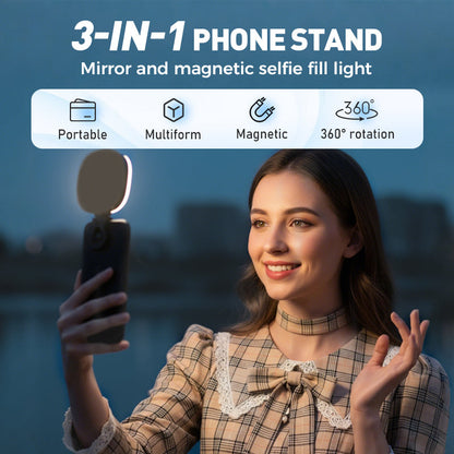 Support de téléphone 3-en-1, miroir et lumière magnétique pour selfie