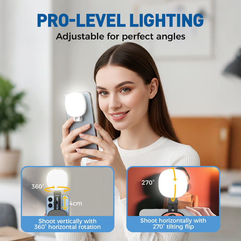 Support de téléphone 3-en-1, miroir et lumière magnétique pour selfie