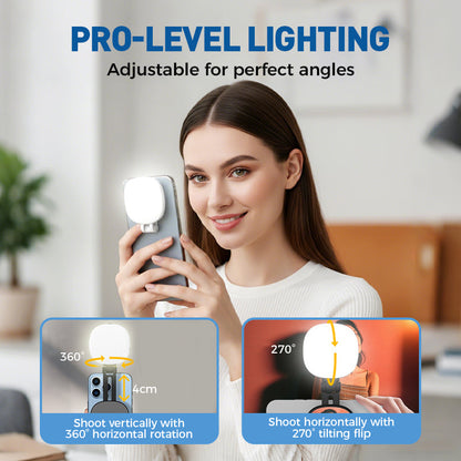 Support de téléphone 3-en-1, miroir et lumière magnétique pour selfie